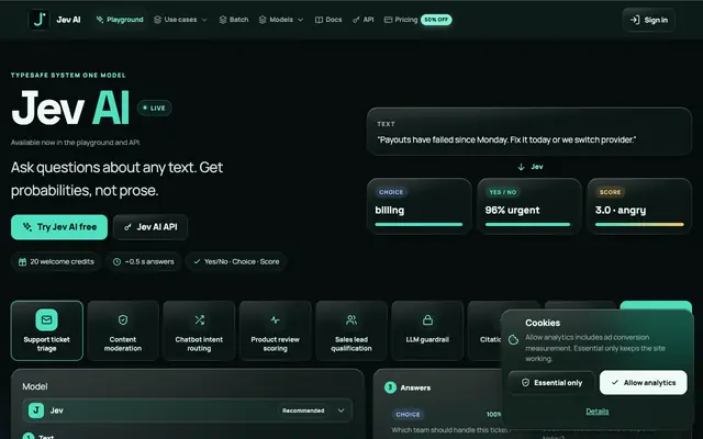 Screenshot of Jev AI — Try the Jev Model by TypeSafe: Playground & API