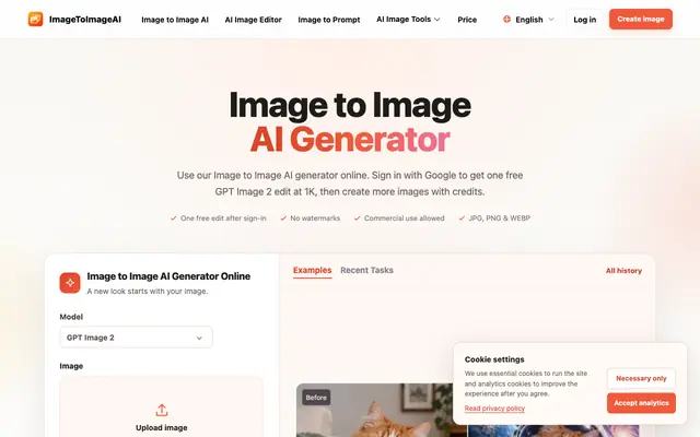 Screenshot of Image to Image AI Generator – Create Images from Images