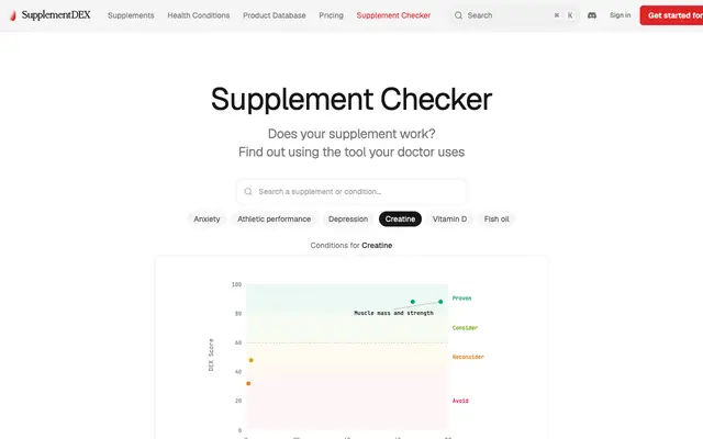 Screenshot of Supplement Checker | SupplementDEX