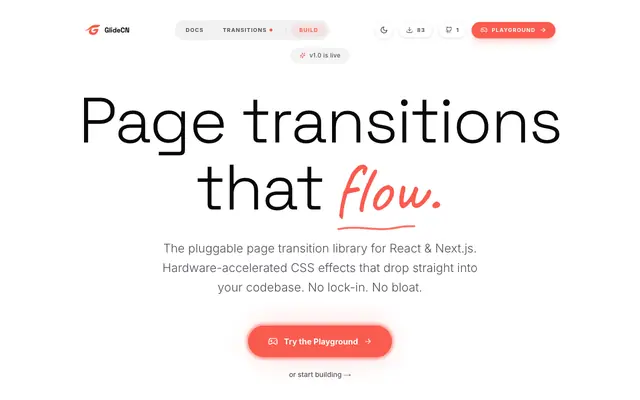 Screenshot of GlideCN — Cinematic Page Transitions for React & Next.js