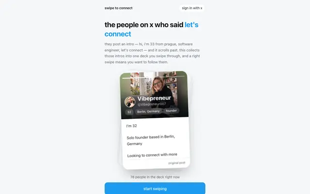 Screenshot of swipe to connect