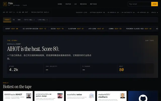 Screenshot of Pulse — quantified AI & GitHub