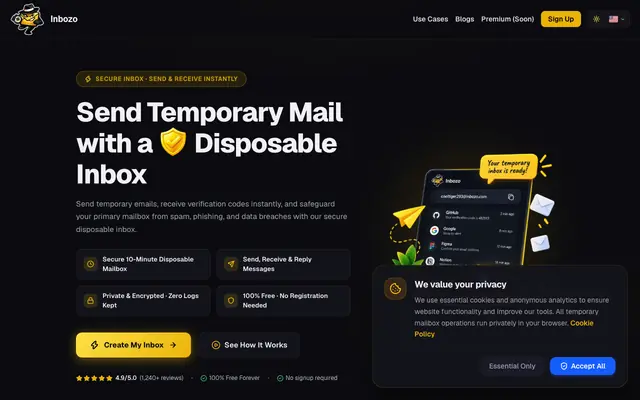 Screenshot of Inbozo — Free Disposable Temporary Email