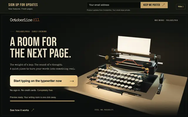 Screenshot of Octoberline 211 — A free typewriter for your next page