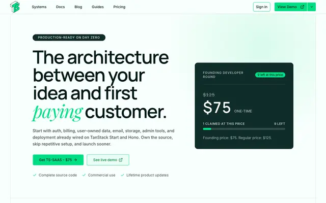 Screenshot of TypeScript SaaS Boilerplate – Founding Offer $75 | TS-SAAS