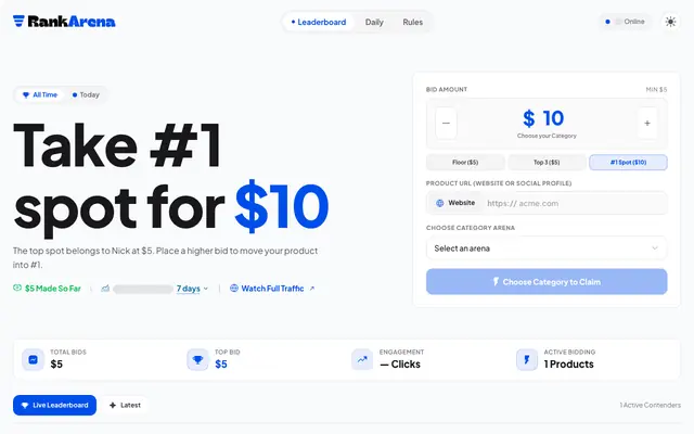 Screenshot of RankArena - Discover Products Competing for Attention