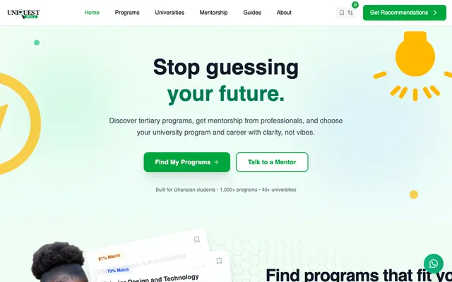 Screenshot of Student Guidance for Ghana - Programs, Scholarships, Mentors