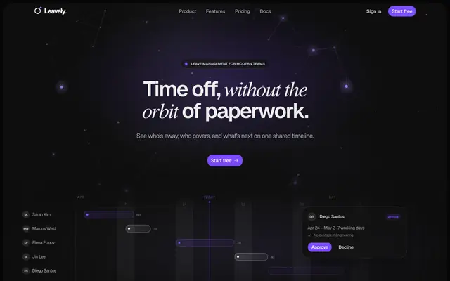 Screenshot of Leave Management Software for Modern Teams | Leavely