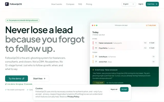 Screenshot of FollowUpOS - Never lose a lead again