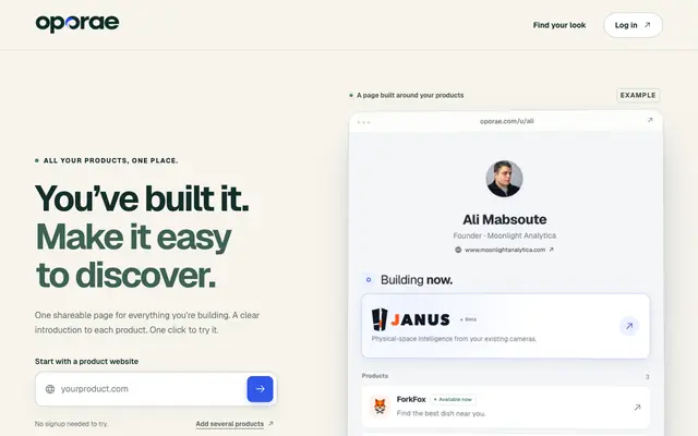 Screenshot of Oporae — Make it easy to discover what you build.