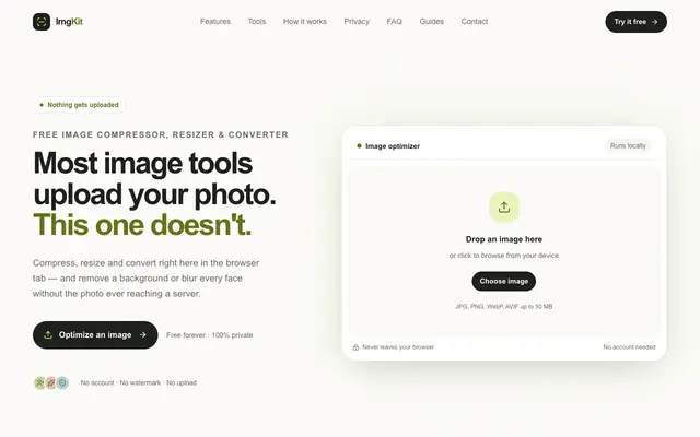 Screenshot of ImgKit – Free Image Compressor, Resizer & Converter