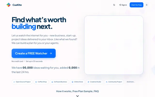 Screenshot of CueKite — find what’s worth building next
