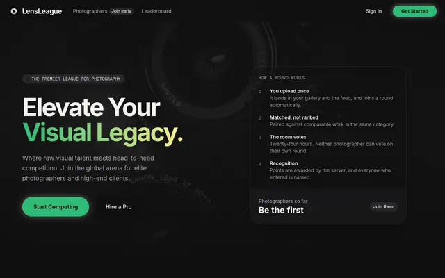 Screenshot of LensLeague — Photography Competitions and Hiring