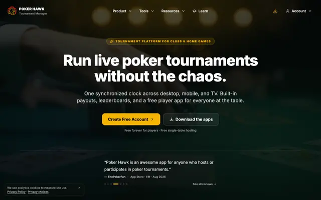 Screenshot of Poker Hawk: Run live poker tournaments without the chaos