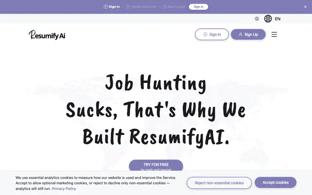 Screenshot of ResumifyAI | AI Resume Tailoring & Job Application Extension