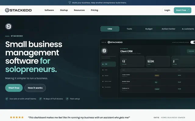 Screenshot of Small Business Management Software for Solopreneurs | Stackedo