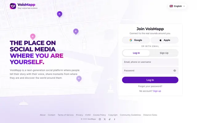 Screenshot of VoisMapp · Konum Tabanlı Sesli Sosyal Medya