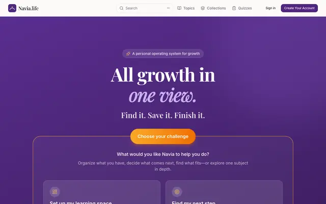 Screenshot of Navia.life — All growth in one view
