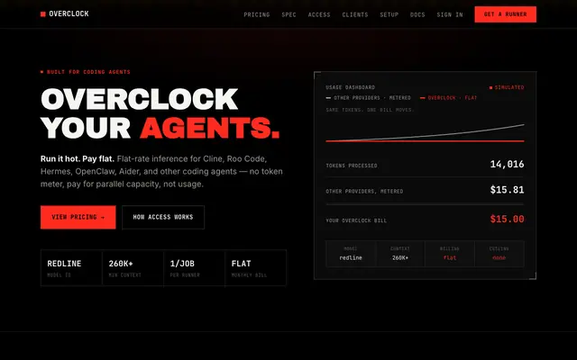 Screenshot of Overclock — run it hot, pay flat