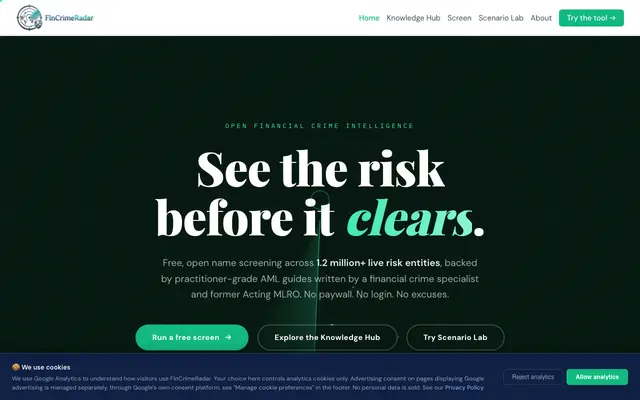Screenshot of FinCrimeRadar | Open Financial Crime Intelligence