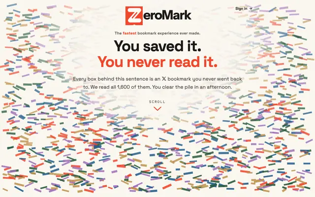 Screenshot of ZeroMark · Read-it-later alternative that gets you to zero