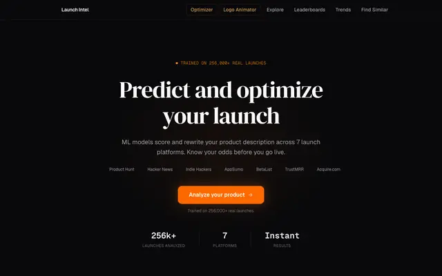 Screenshot of Launch Intel: Data-driven product launch predictions
