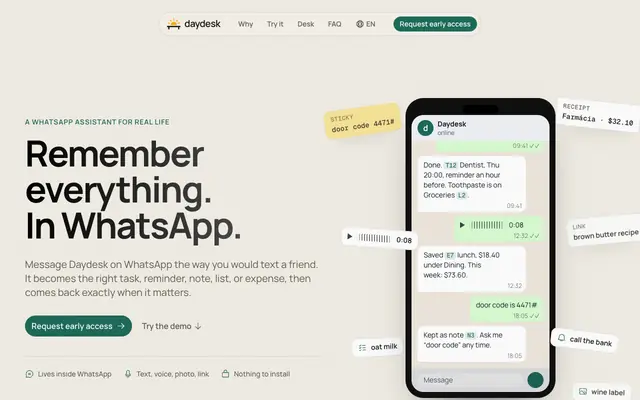Screenshot of Daydesk — Remember everything. File nothing.