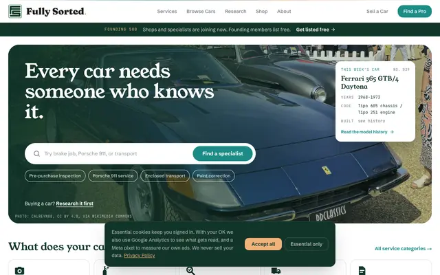 Screenshot of Fully Sorted: The Collector Car Services Hub