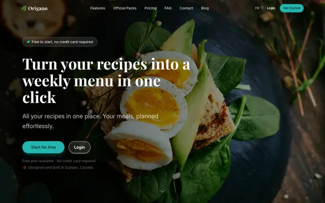 Screenshot of Gestionnaire de recettes & planificateur de repas | Origano