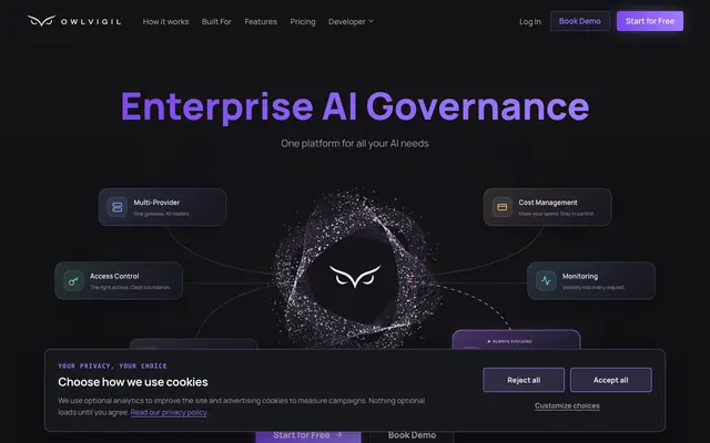 Screenshot of OwlVigil | AI Governance, Cost Control & Compliance Platform