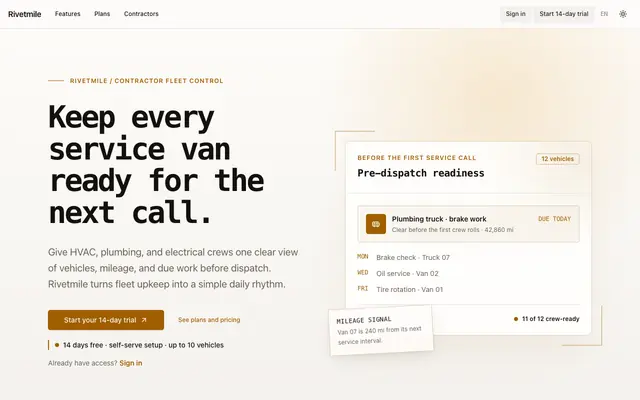 Screenshot of Rivetmile for HVAC, plumbing & electrical contractors