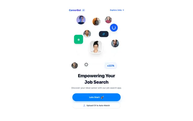 Screenshot of CareerBot AI — Stop Applying Blindly. Find Jobs You’re Actually Qualified For.