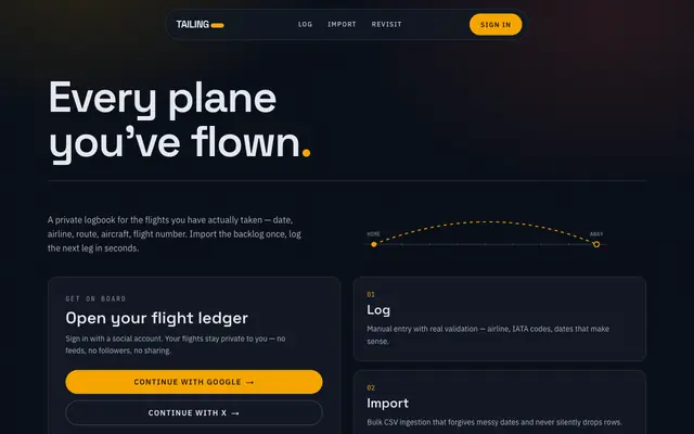 Screenshot of Tailing | Every plane you've flown