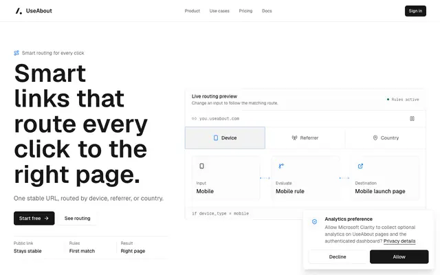 Screenshot of Smart Links That Route Every Click | UseAbout