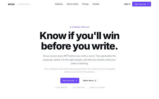 Screenshot of Arcus | AI Presales Intelligence Platform