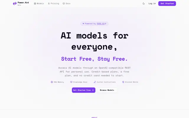 Screenshot of Pawan.Krd | OpenAI-Compatible AI Models API | Pawan.Krd