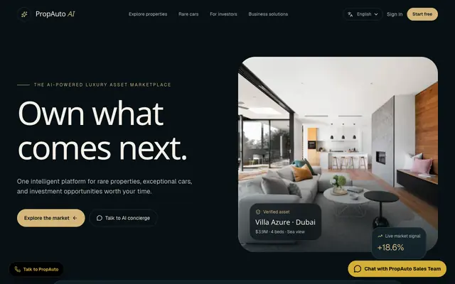 Screenshot of PropAuto | Luxury Properties & Cars AI Platform