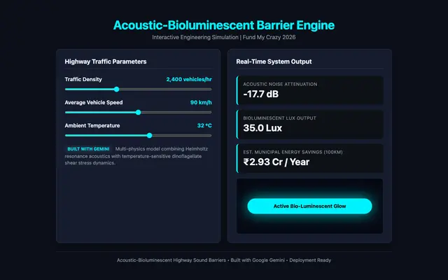 Screenshot of Acoustic-Bioluminescent Highway Barrier Simulator