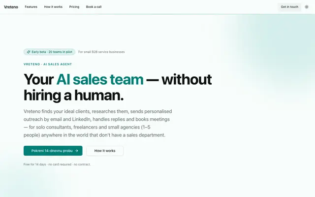 Screenshot of Vreteno — your AI sales team