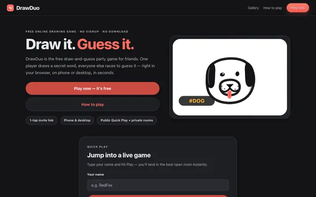 Screenshot of DrawDuo — Free Online Drawing & Guessing Game (No Signup)
