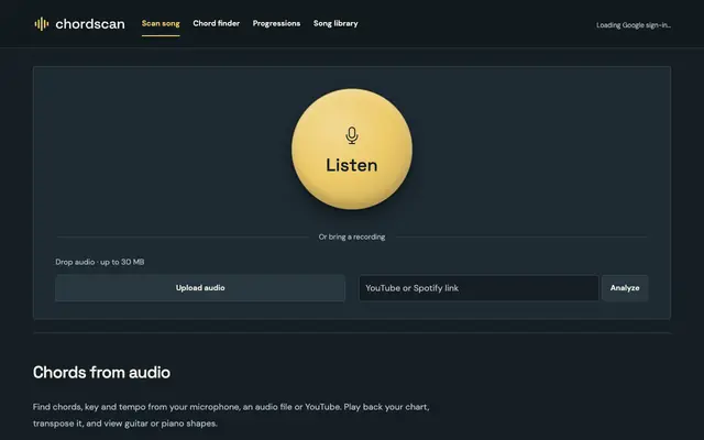 Screenshot of ChordScan | Free chord finder for any song