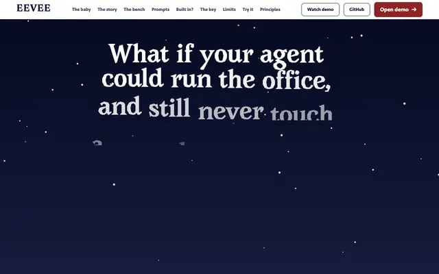 Screenshot of EEVEE | Agents build the app. You hold the key.