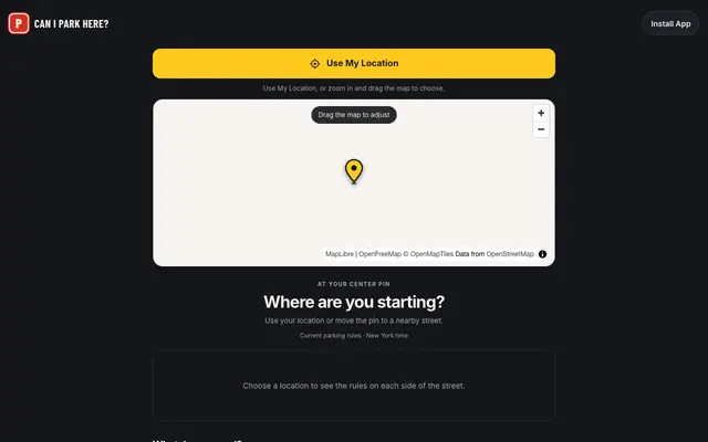 Screenshot of Can I Park Here? NYC street parking