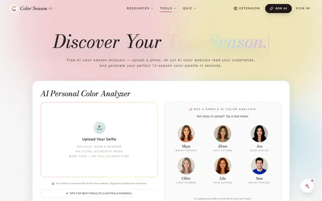 Screenshot of Free Color Season Analysis - AI Seasonal Color Analysis