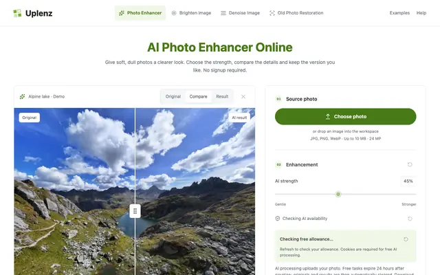 Screenshot of Uplenz - AI Photo Enhancer Online - Enhance Your Photos