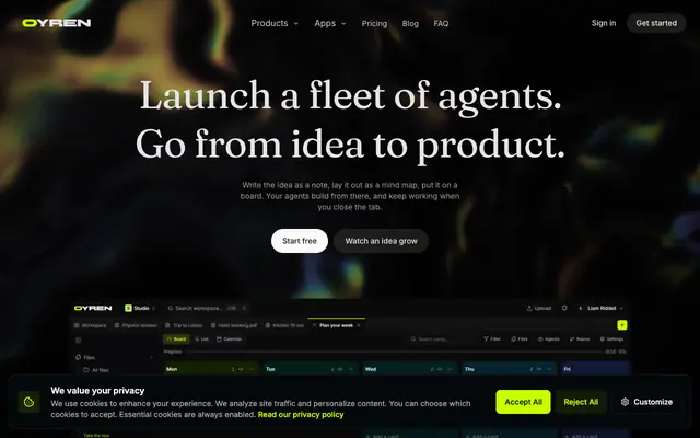 Screenshot of Oyren | Files, notes, projects and agents in one workspace