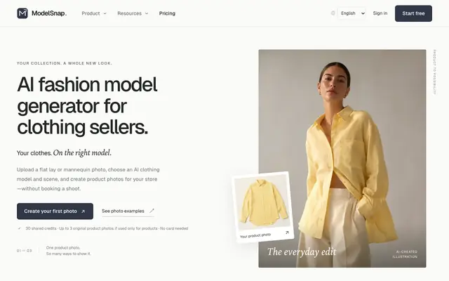 Screenshot of AI Fashion Model Generator for Clothing | ModelSnap
