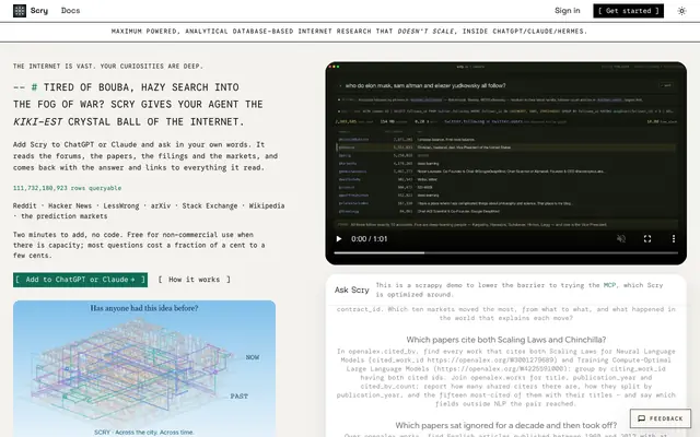 Screenshot of Scry — programmatic internet research