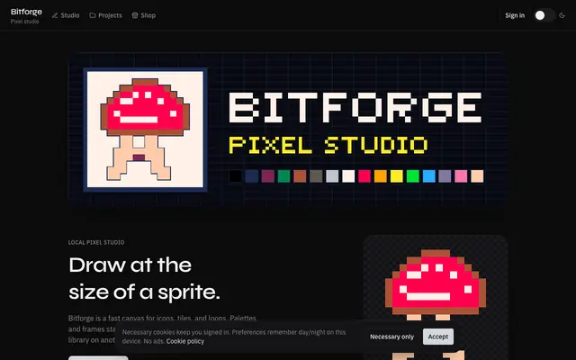 Screenshot of Bitforge — pixel studio