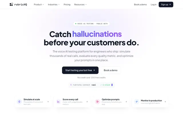 Screenshot of RubricHQ — Voice AI Testing Platform